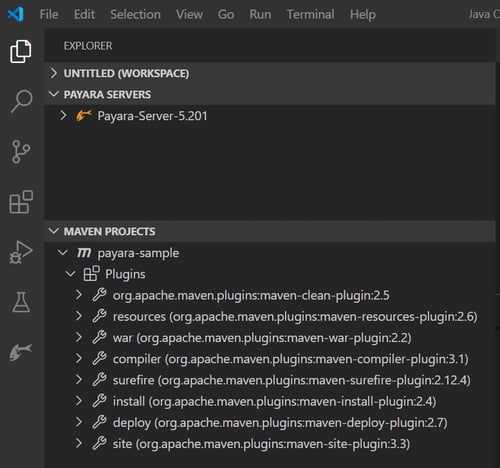 maven projects view in explorer sidebar