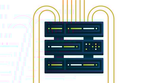 Illustration of a server stack with connected cables, representing Java application servers and enterprise infrastructure.