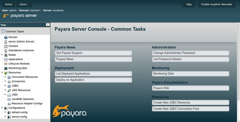 Payara Server Console - Common Tasks - 