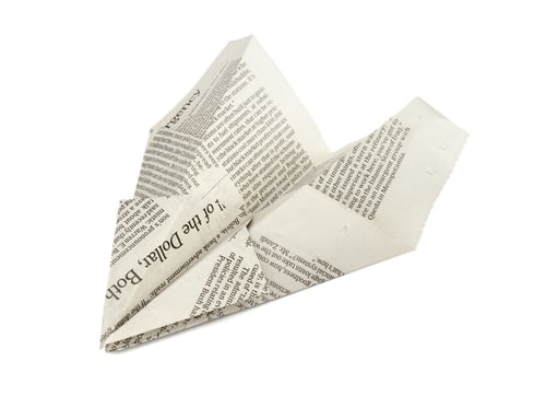 close up of paper airplane on white background with clipping path