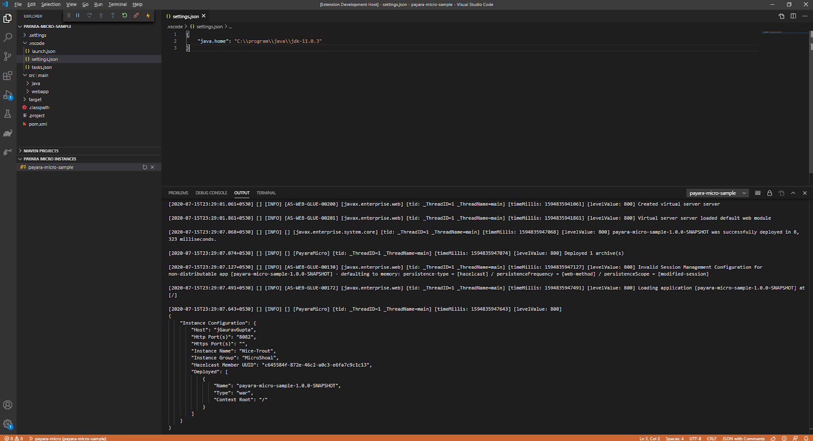 modify the jdk home path setting from the settings.json