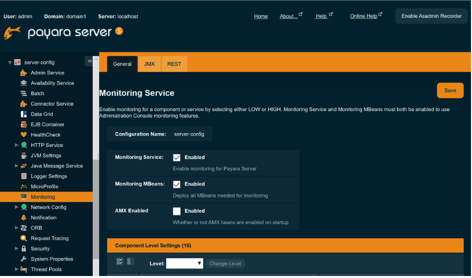 Payara server monitoring service
